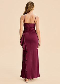 Azazie Lyla Junior Burgundy Mermaid Pleated Stretch Satin Dress image2