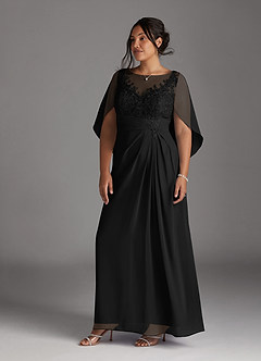 Azazie Hera Mother of the Bride Dresses Black A-Line Lace Capelet Chiffon Dress image9