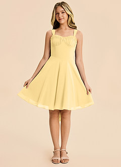 Azazie Arie Junior Vestido Butter de Gasa de Corte en A con Drapeado image6