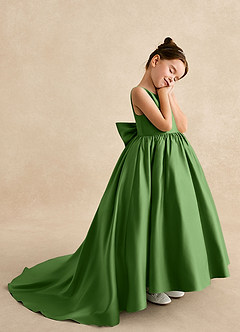 Azazie Mimia Flower Girl Dresses Basil A-Line Bow Matte Satin Dress image4