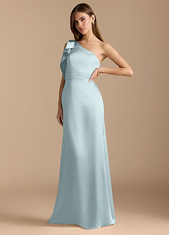 Azazie Rinna Bridesmaid Dresses Mist Mermaid Ruched Metallic Satin Dress image4