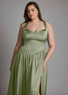 Azazie Francis Brautjungfernkleider A-Linie Korsett Stretch-Satin Kleid Pistazie image14