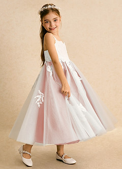 Azazie Coraline Flower Girl Dresses Ivory Rosette A-Line Lace Dress image5
