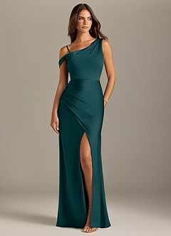 Azazie Madelyn Bridesmaid Dresses Pine Mermaid Off the Shoulder Stretch Satin Convertible Dress image8