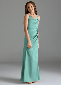 Azazie Maci Junior Aqua Mermaid Pleated Stretch Satin Dress image4