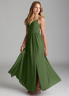 Azazie Zeya Junior Olive A-Line Chiffon Dress image4