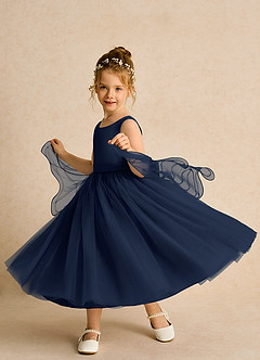 Azazie Pear Flower Girl Dresses Dark Navy Ball-Gown Bow Tulle Dress image2