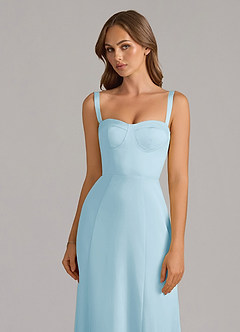 Azazie Amaris Bridesmaid Dresses Sky Blue A-Line Corset Stretch Satin Dress image5