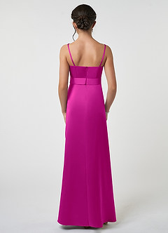 Azazie Anina Junior Fuchsia A-Line Bow Matte Satin Dress image3