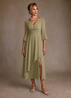 Azazie Aerynne Kleider für die Brautmutter A-Linie Plissee Chiffon Kleid Moosgrün image4