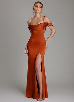 Azazie Nira Robes de demoiselle d'honneur Robe Sirène en Satin extensible Corset Orange Brûlée image1