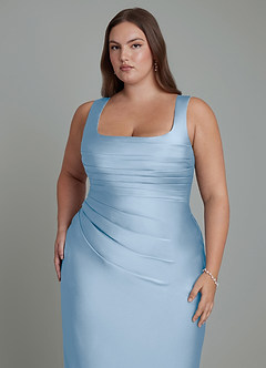 Azazie Agustina Brautjungfernkleider Meerjungfrau-Linie Korsett Stretch-Satin Kleid Puderblau image12
