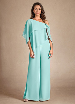 Azazie Halima Mother of the Bride Dresses Aqua Jumpsuit/Pantsuit Side Slit Chiffon Dress image7