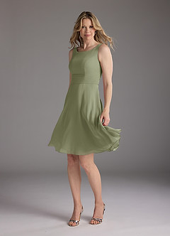 Azazie Shirley Mother of the Bride Dresses Pistachio A-Line Scoop Pleated Chiffon Dress image4