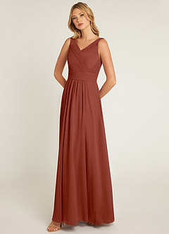 Azazie Pierrette Bridesmaid Dresses Auburn A-Line Pleated Chiffon Dress image3