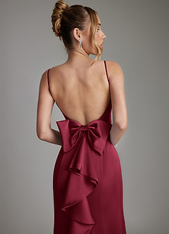 Azazie Zherra Bridesmaid Dresses Burgundy Mermaid Bow Stretch Satin Dress image7