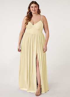 Azazie Zeya Bridesmaid Dresses Lemon Sorbet A-Line V-Neck Pleated Chiffon Dress image6