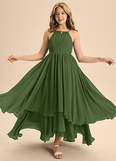 Azazie Elliora Junior Olive A-Line Pleated Chiffon Dress image5