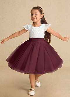 Azazie Vetty Flower Girl Dresses Ivory Cabernet A-Line Lace Tulle Dress image5