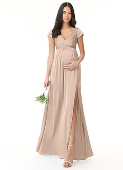 Azazie Allessia vestidos de dama de honor de maternidad Vestido Línea A Plisado Largo hasta el suelo Satén Elástico image1