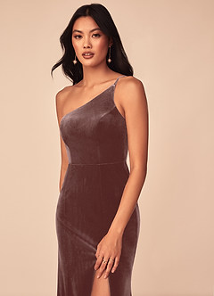 Azazie Kala Final Sale Espresso A-Line One Shoulder Velvet Dress image6