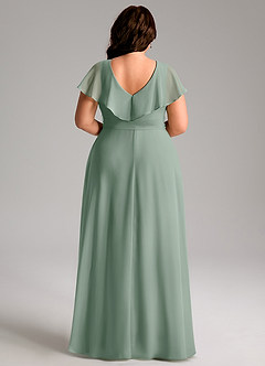 Azazie Lainey Bridesmaid Dresses Silver Sage A-Line with Pockets Chiffon Dress image2