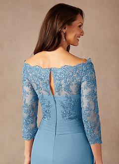 Azazie Rhonda Mother of the Bride Dresses Steel Blue Mermaid Off the Shoulder Mesh Dress image8