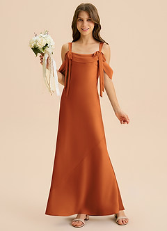 Azazie Bellalina Junior Syrena Pofałdowany Satyna elastyczna Długość podłogi Młodsza druhna Sukienka image1