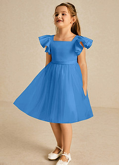 Azazie Kaeya Abiti da Ragazza di Fiori Abito A-Line in Tulle Fiocco Blue Jay image4