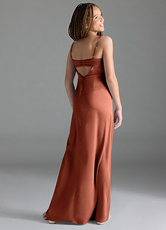 Azazie Leonis Junior Robe Trapèze en Satin extensible Plissée Argile image5