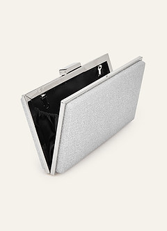 front Elegant Silver Glitter Box Clutch