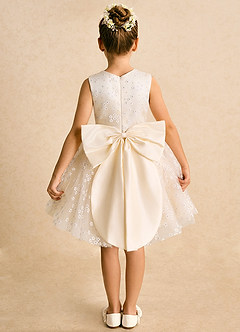 Azazie Snowdrop Flower Girl Dresses Champagne Ball-Gown Bow Tulle Dress image2
