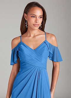 Azazie Dakota Bridesmaid Dresses Blue Jay A-Line Off the Shoulder Mesh Dress image5