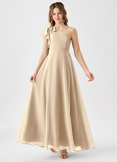 Azazie Arabella Junior Vestido de Champán de Gasa de Corte en A con Volante image1