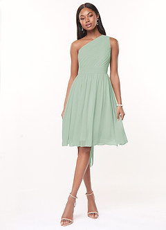 Azazie Katrina Bridesmaid Dresses Agave A-Line One Shoulder Chiffon Dress image1
