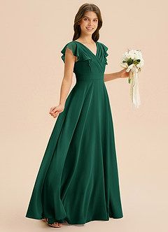 Azazie Anysa Junior Emerald A-Line Ruched Chiffon Dress image5