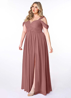 Azazie Lianne Bridesmaid Dresses Desert Rose A-Line Off the Shoulder Chiffon Dress image10