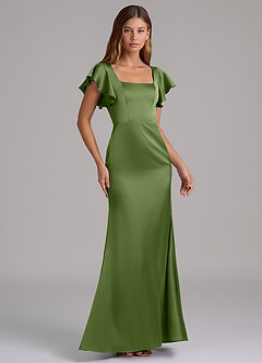 Azazie Elkie At-home Try On Dresses Emerald Mermaid Square Neckline Stretch Satin Dress image4