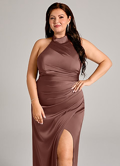 Azazie Jemma Robes de demoiselle d'honneur Robe Fourreau en Satin extensible Plissée Expresso image8