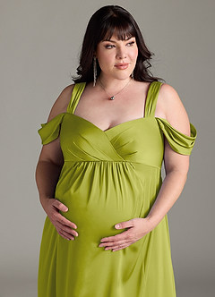 Azazie Rhea Robes de demoiselle d'honneur de maternité Robe Trapèze Épaule nue plissée Longueur ras du sol Satin extensible image12