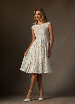 Azazie Ginnie Wedding Dresses Diamond White Nude A-Line Lace Dress image4