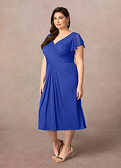 Azazie Vera Mother of the Bride Dresses Royal Blue A-Line V-Neck Pleated Mesh Dress image7
