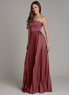 Azazie Mariana Robes de demoiselle d'honneur Robe Trapèze en Satin extensible Plissé Rose Du Désert image6
