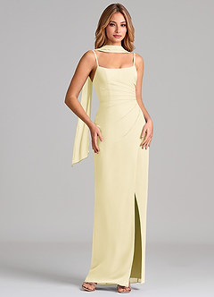Azazie Calandra Bridesmaid Dresses Lemon Sorbet Sheath Pleated Chiffon Dress image1