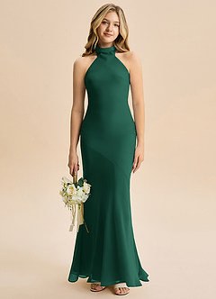 Azazie Velli Junior Vestido Esmeralda de Chiffon de sereia com Pescoço alto image1