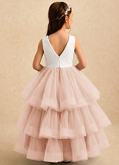 Azazie Madison Abiti da Ragazza di Fiori Abito Principessa in Tulle Pizzo Avorio Rosa Inglese image2