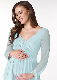 Azazie Teton Maternity Bridesmaid Dresses A-Line Long Sleeve Chiffon Floor-Length Dress image5