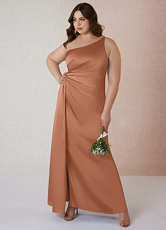 Azazie Mika Brautjungfernkleider Etui One-Shoulder Stretch-Satin Kleid Bronzer image8