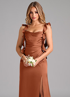 Azazie Jessamine Bridesmaid Dresses Cedar Rose A-Line Corset Stretch Satin Dress image7