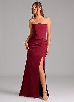 Azazie Jenine Bridesmaid Dresses Burgundy Mermaid Strapless Chiffon Dress image5